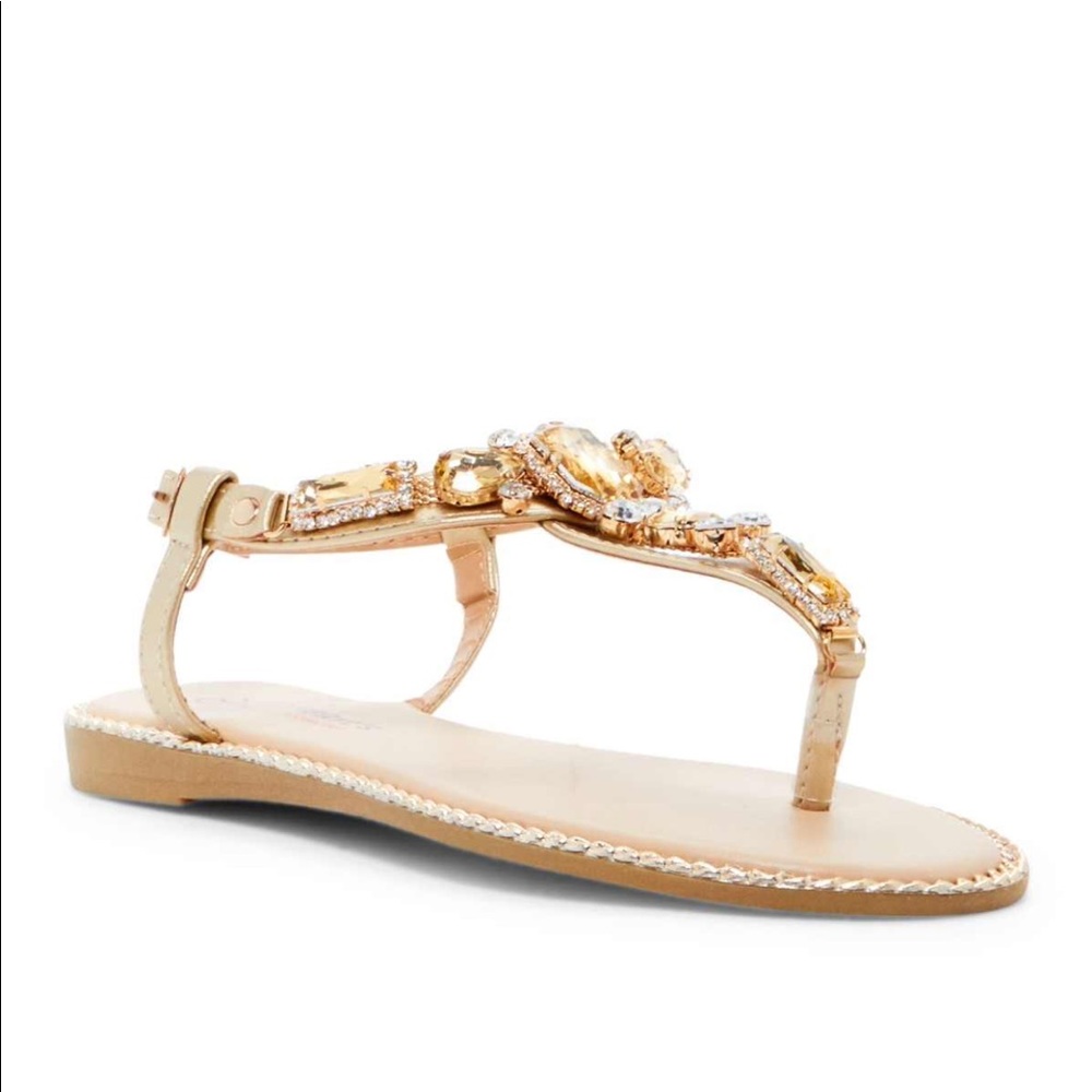 New, never worn gold sandals with rhinestones